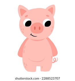 Cute cartoon baby pig smiling. Isolated vector illustration for childrens book.