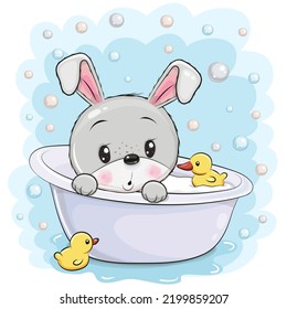 Cute cartoon baby Rabbit in the bathroom
