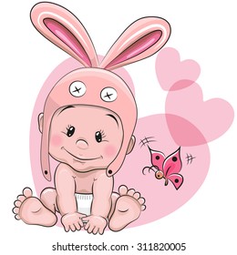Cute Cartoon Baby in a rabbit hat
