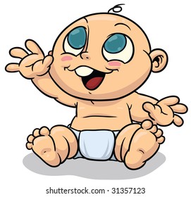 Cute cartoon baby raising hand up. Character and shadow on different layers for easy editing.