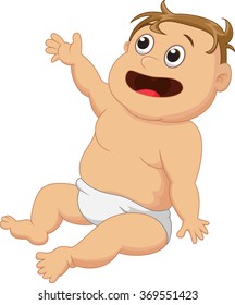 Cute cartoon baby raising hand up