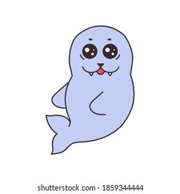 Cute cartoon baby seal animal vector illustration for sticker or badge