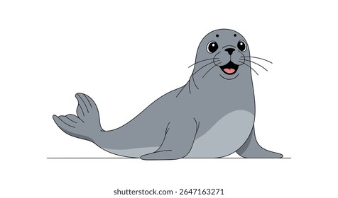 Cute Cartoon Baby Seal Character with Happy Expression