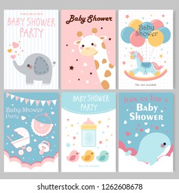 süße Cartoon Baby Dusche Einladungskarte und Plakate in Pastellfarben