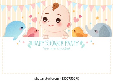 cute cartoon baby shower invitation card with empty copy space