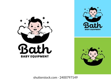 A cute cartoon baby sits in a bubbly bathtub with stars, perfect for child-related designs, baby products, bath products, and parenting resources.