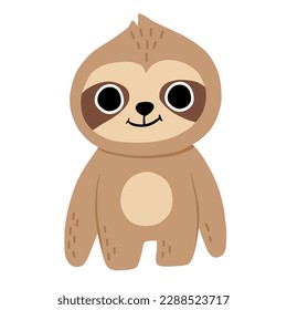 Cute cartoon baby sloth smiling. Isolated vector illustration for childrens book.