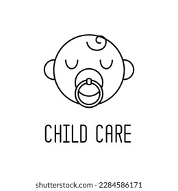 Cute cartoon baby sucking a pacifier line icon, outline vector sign, linear style pictogram isolated on white. Symbol, logo illustration. 
