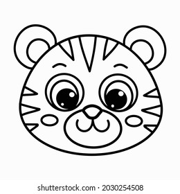 Cute cartoon baby tiger smiles. Vector illustration isolated on white.