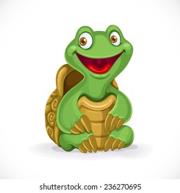 Cute cartoon baby turtle isolated on white background