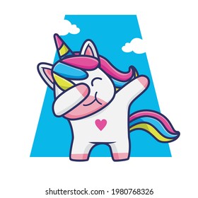 Cute Cartoon baby unicorn doing a dubbing. Animal Cartoon Flat Style Icon illustration Premium Vector Logo