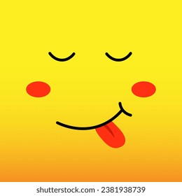 Cute cartoon background, funny character with kawaii face. Simple doodle yellow mascot with tongue. Flat hand drawn icon.