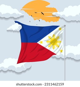 Cute cartoon background of Philippines flag and sky view