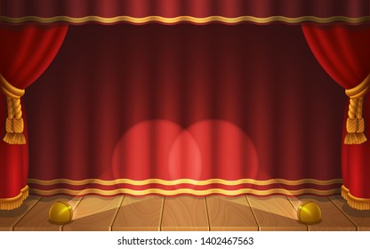 Cute Cartoon Background Scene Red Curtains Stock Vector (Royalty Free ...