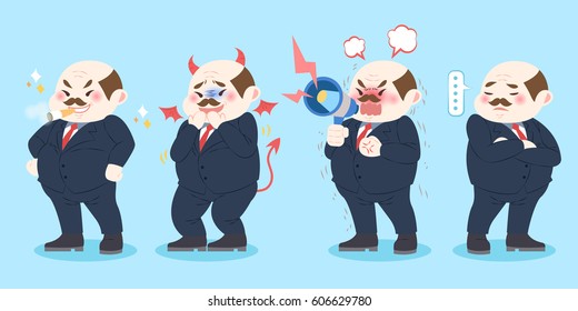 cute cartoon bad boss with blue background