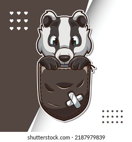 Cute Cartoon Badger In A Pocket