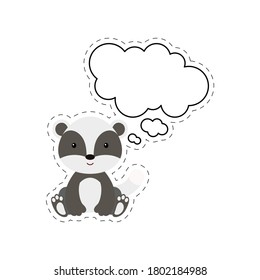 Cute Cartoon-Plakat mit Sprudelaufkleber. Kawaii-Zeichen auf weißem Hintergrund. Cartoon sitzende Tier-Postkarte Clip Kunst zum Geburtstag, Baby-Dusche, Party-Veranstaltung. Vektorgrafik.