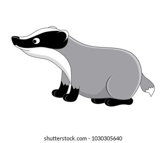 Cute cartoon badger. Vector illustration.  Isolated on white background.  Forest animals. Woodland animals.