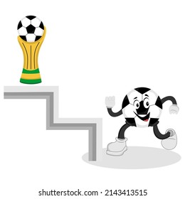 A cute cartoon ball that is winning a trophy and as a symbol of the implementation of the world cup