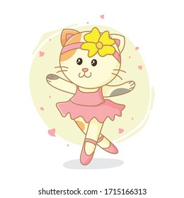 Cute cartoon ballerina dancing cat