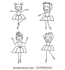 Cute cartoon ballerina in different poses. Vector illustration.