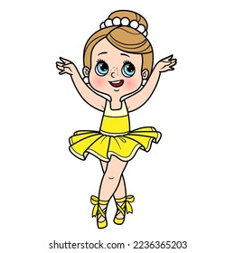 Cute cartoon ballerina girl on toes in pointe color variation for coloring page isolated on a white background