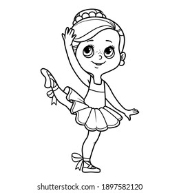 Cute cartoon ballerina girl in tutu outlined for coloring isolated on a white background