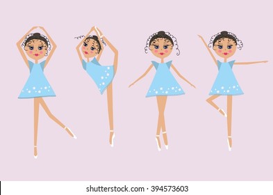 Cute cartoon ballerina girls - vector illustration. Cute ballerina in different posses. Hand draw ballerina girls.