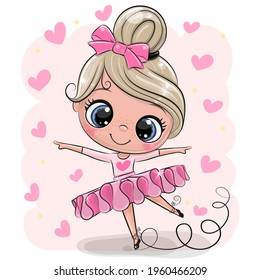 Cute Cartoon Ballerina on a pink background