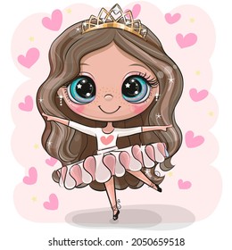 Cute Cartoon Ballerina on a pink background