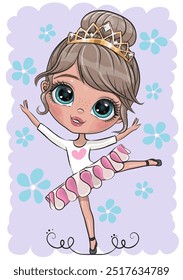Cute Cartoon Ballerina on a purple background