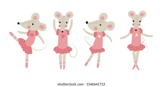Cute cartoon ballerina rat. New year 2020. Vector illustration.