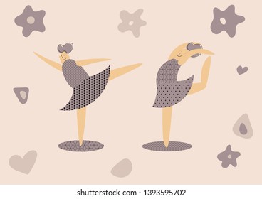 Cute cartoon ballerinas in tutu dresses vector illustration