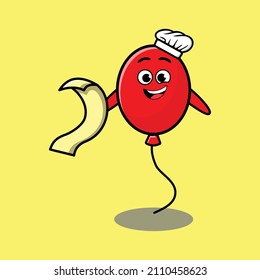 Cute cartoon balloon chef mascot character with menu in hand cute modern style design for t-shirt, sticker, logo elements