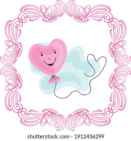 Cute cartoon balloon heart. Vector illustration