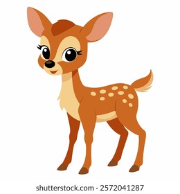 Cute cartoon bambi fawn isolated on white background. Side view. Vector illustration.