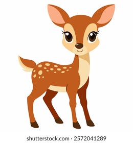 Cute cartoon bambi fawn isolated on white background. Side view. Vector illustration.