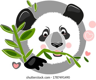 Cute cartoon Bamboo panda bear icon logo white isolated background vector illustration