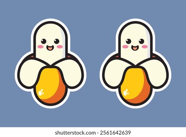 Cute cartoon banana fruit vector illustration, with smiling expression, Cute design you can change every element