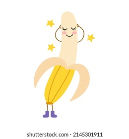 Cute cartoon banana on white background. Vector illustration.