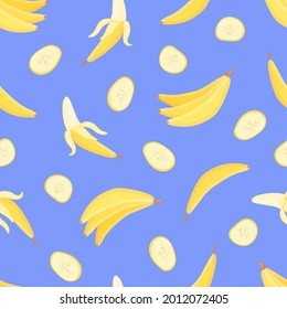 Cute cartoon banana. Seamless pattern for design of fabric, clothing, wallpaper, paper. Seamless isolated background.