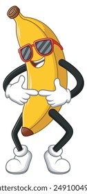 Cute Cartoon Banana Wearing Glasses. Fruit Icon Concept Isolated Premium Vector. Vector Illustration