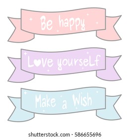 cute cartoon banner set with quotes vector illustration