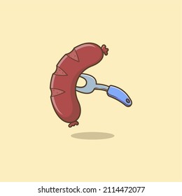 cute cartoon barbecue sausage. vector illustration for mascot logo or sticker