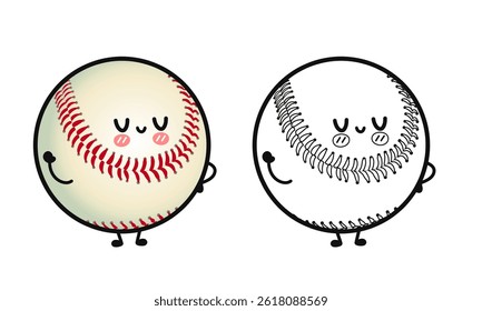 A cute cartoon Baseball character illustration showing a happy face, with two versions.