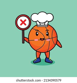cute cartoon basketball holding wrong sign in vector character illustration