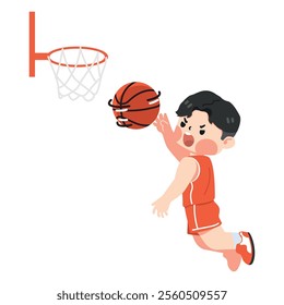 cute cartoon basketball player dunking