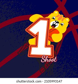 Cute cartoon basketball player Tiger on isolated  number graphic design, vector white background cartoon like  illustration.