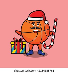 el personaje de la cláusula santa de la caricatura lindo del baloncesto trae caña de caramelo y cajas navidades