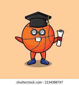 Cute cartoon basketball student character on graduation day with toga in concept 3d cartoon style